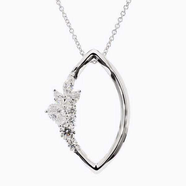 1.0 Carat D-F VS+ Ideal Cut Oval Round Diamond 14K White Gold Pendant Necklace (5.28g)