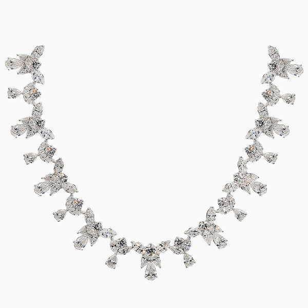 33.1 Carat D-F VS+ Ideal Cut Round Pear Marquise Diamond 14K White Gold Statement Necklace (43.13g)
