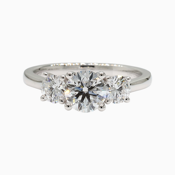 1.6 Carat D-F VS+ Ideal Cut Round Diamond 14K White Gold Three Stone Ring (3.66g)